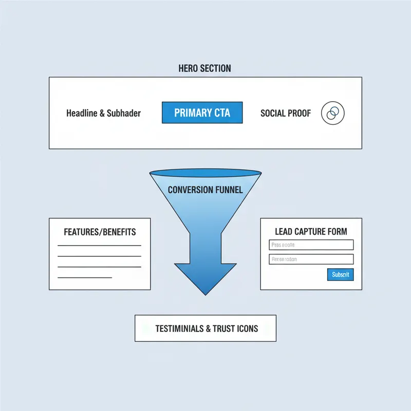 Landing page optimisee pour la conversion avec hero section et CTA visible